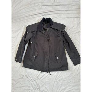 Style & Co Womens Black Coat Small raincoat button zipper‎ hooded Cotton pockets